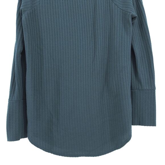 Chaser Essential Waffle Knit Medium Teal Long Sleeve Wide Button Cuff Pullover - Picture 8 of 9